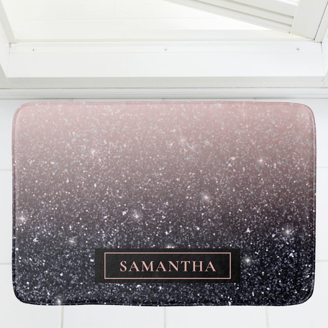 Modern Black & Pink Glitter Sparkles Name Bath Mat (Creator Uploaded)