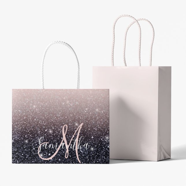 Modern Black & Pink Glitter Sparkles Name  Large Gift Bag (Creator Uploaded)