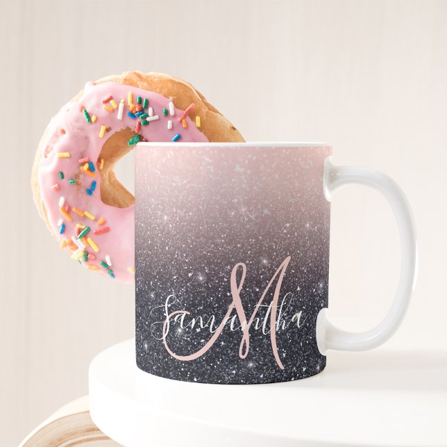 Modern Black & Pink Glitter Sparkles Name  Mug (Creator Uploaded)