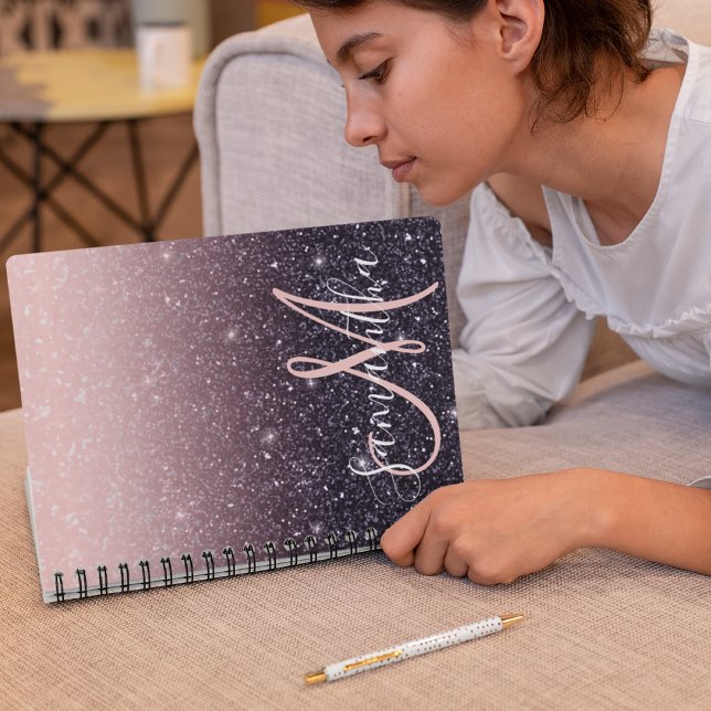Modern Black & Pink Glitter Sparkles Name  Notebook (Creator Uploaded)