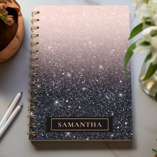 Modern Black & Pink Glitter Sparkles Name Notebook