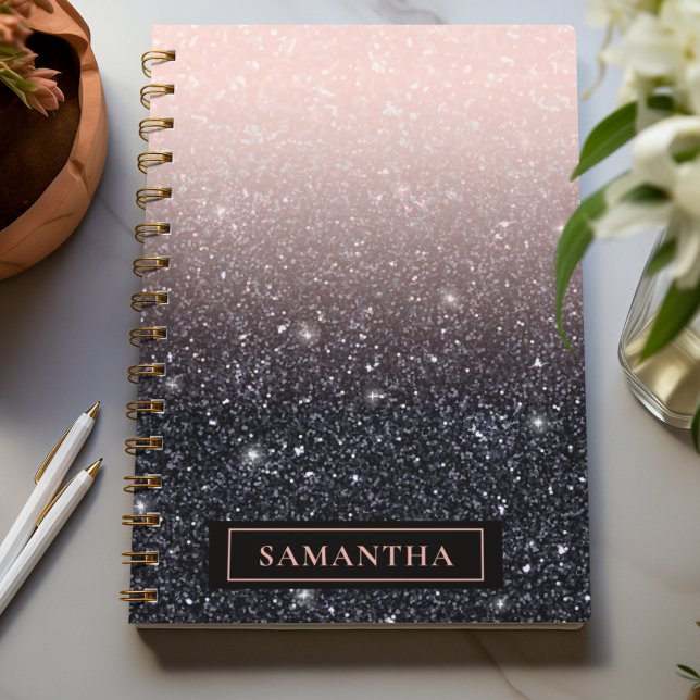 Modern Black & Pink Glitter Sparkles Name Notebook (Creator Uploaded)