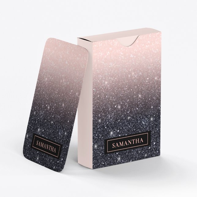 Modern Black & Pink Glitter Sparkles Name Playing Cards (Creator Uploaded)
