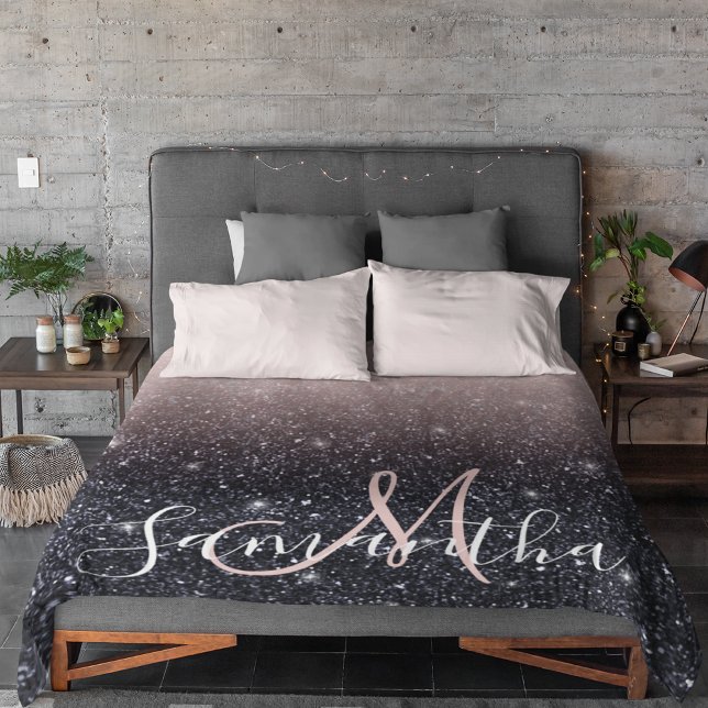 Modern Black & Pink Glitter Sparkles Name  Sherpa Blanket (Creator Uploaded)