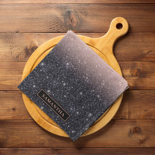 Modern Black & Pink Glitter Sparkles Name Tea Towel