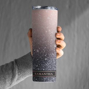 Modern Black & Pink Glitter Sparkles Name Thermal Tumbler