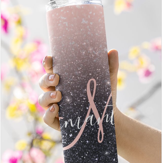 Modern Black & Pink Glitter Sparkles Name  Thermal Tumbler (Creator Uploaded)