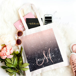 Modern Black & Pink Glitter Sparkles Name  Tote Bag