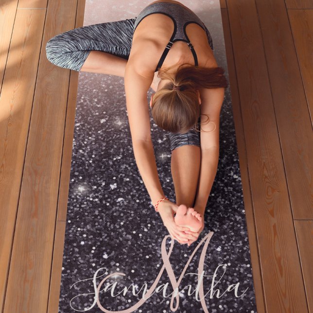 Modern Black & Pink Glitter Sparkles Name  Yoga Mat (Creator Uploaded)
