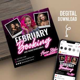 Modern Black Pink Hair Stylist Booking Flyer Card