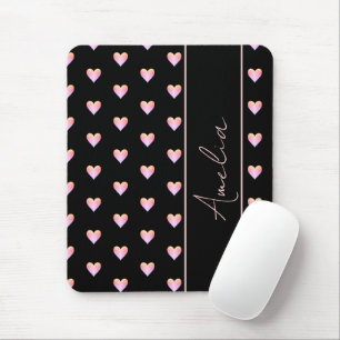 Modern Black Pink Hearts Personalised Name Mouse Pad