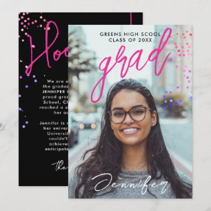 Modern Black Pink High School Confetti Graduation  Announcement