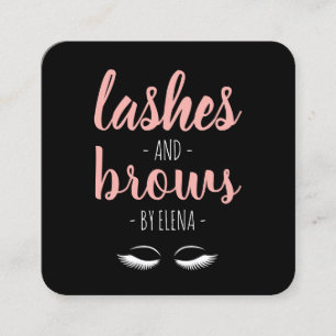 Modern black & pink lashes and brows square business card