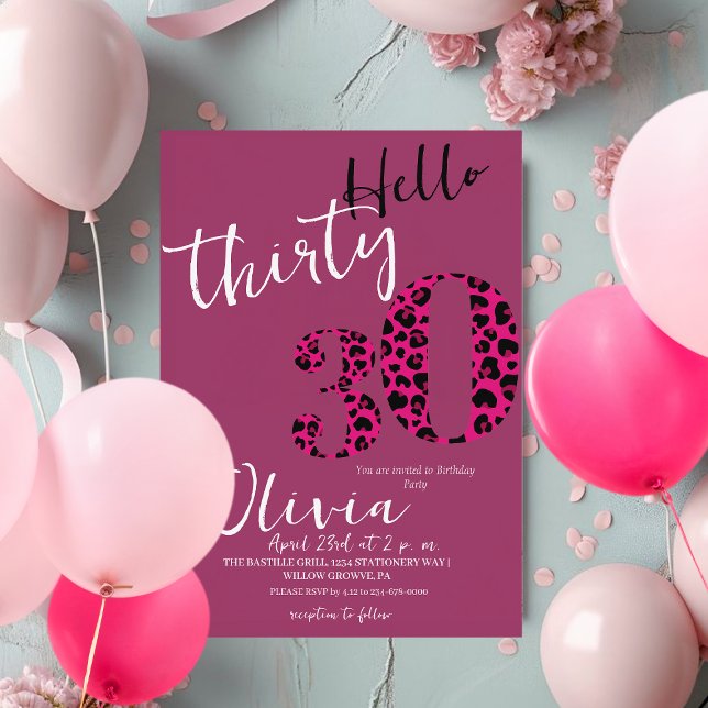 Modern Black Pink Leopard 30th Birthday Party Invitation (Creator Uploaded)