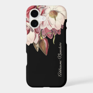 Modern Black Pink Magnolia vintage floral iPhone C