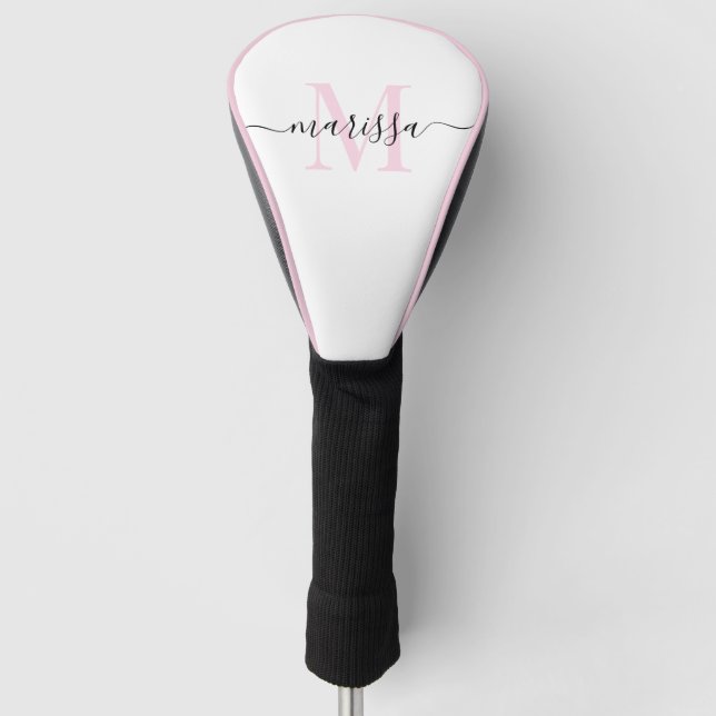 Modern Black Pink Monogram Golf Head Cover (Front)