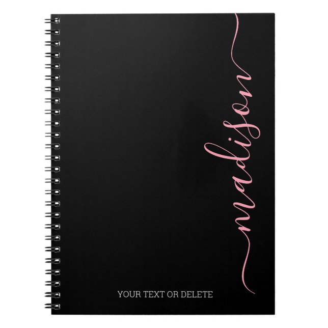 Modern Black Pink Name Monogram Initial Notebook (Front)