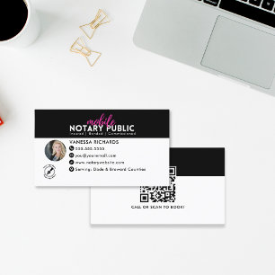 Modern Black Pink Notary Signing business QR Code Business Card