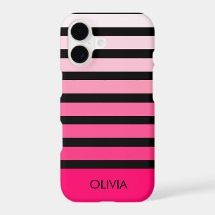 Modern Black Pink Ombre Striped Personalised Name