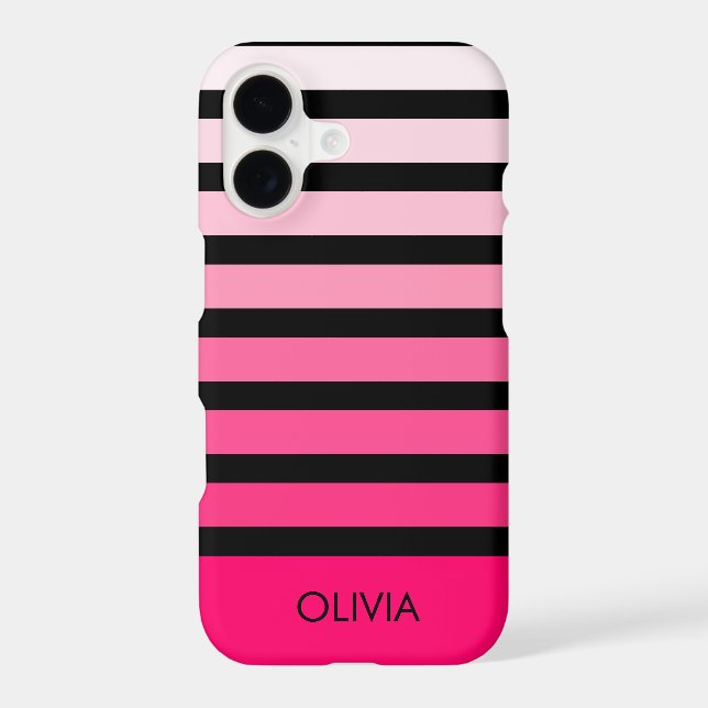Modern Black Pink Ombre Striped Personalised Name (Back)