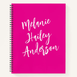 Modern Black Pink Personalised Monogram Name  Notebook