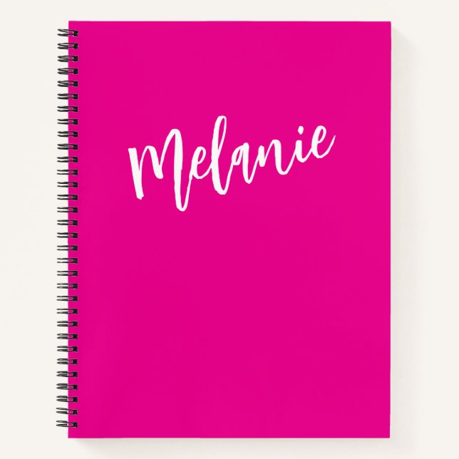 Modern Black Pink Personalised Monogram Name  Notebook (Front)