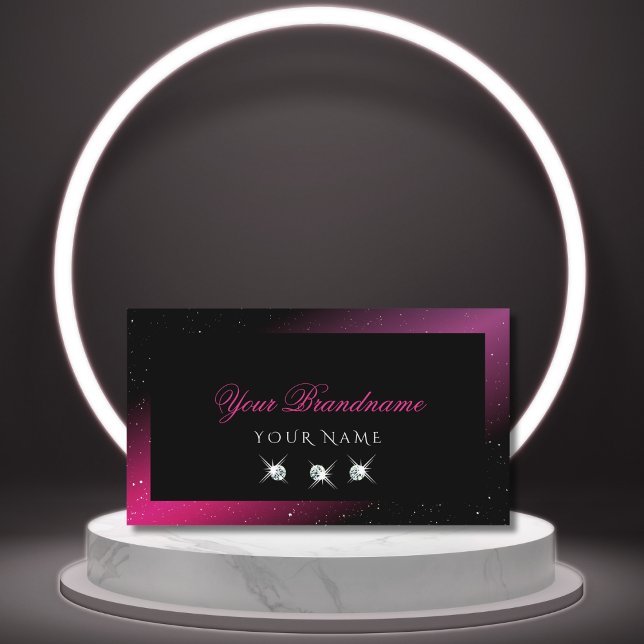 Modern Black Pink Purple Sparkle Diamonds Stylish Business Card (Creator Uploaded)