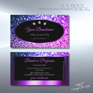 Modern Black Pink Purple Sparkle Glitter Diamonds Business Card