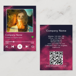 Modern Black Pink QR Code Music Player Song Photo Business Card