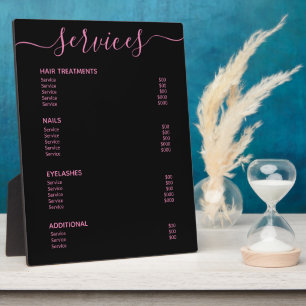 Modern Black Pink Salon Price List Service Menu Plaque