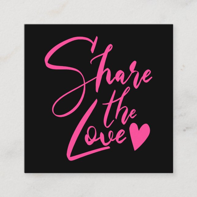 Modern black pink share the love script typography referral card (Front)