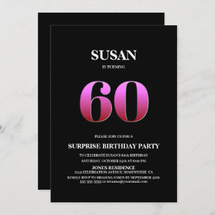 Modern Black Pink Surprise 60th Birthday Invitation