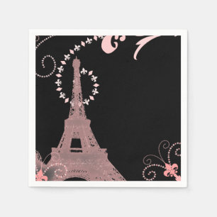 modern black pink vintage Paris Eiffel Tower Napkin