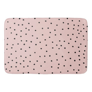 Modern black pink watercolor cute polka dots bath mat