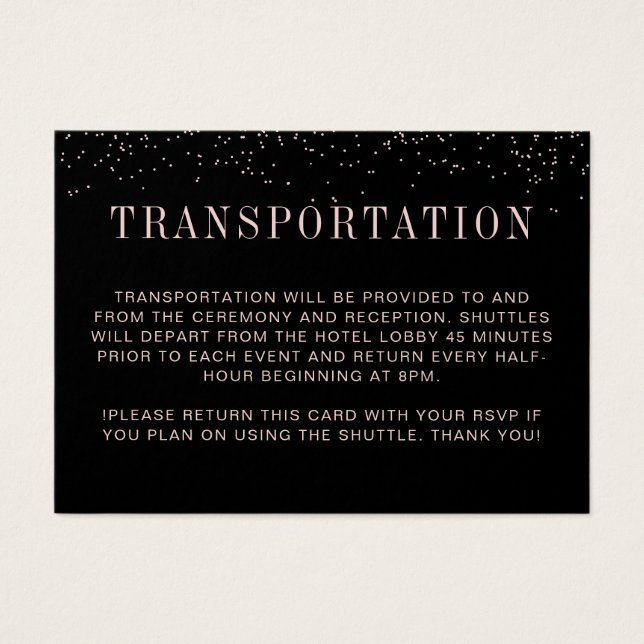 Modern Black Pink Wedding Transportation Card (Front)