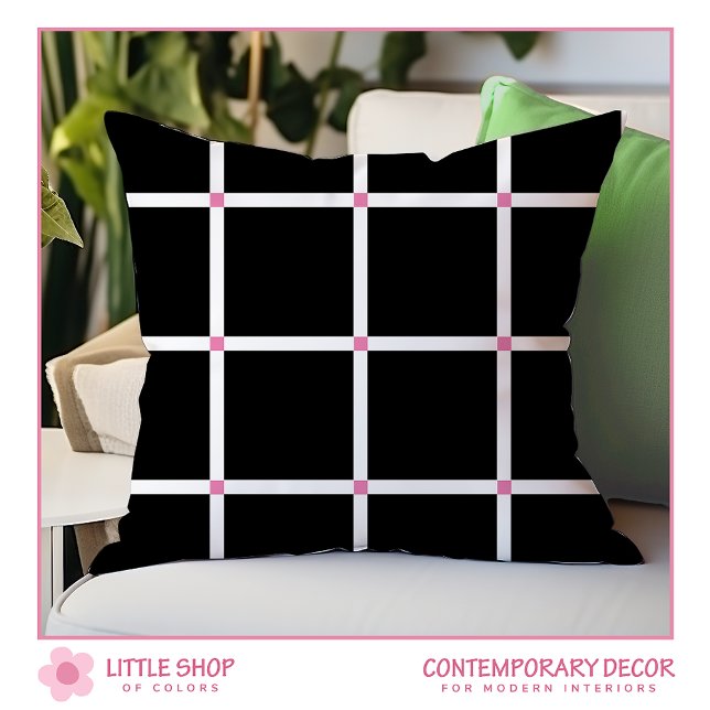 Modern Black Pink Windowpane Plaid Cushion (Creator Uploaded)
