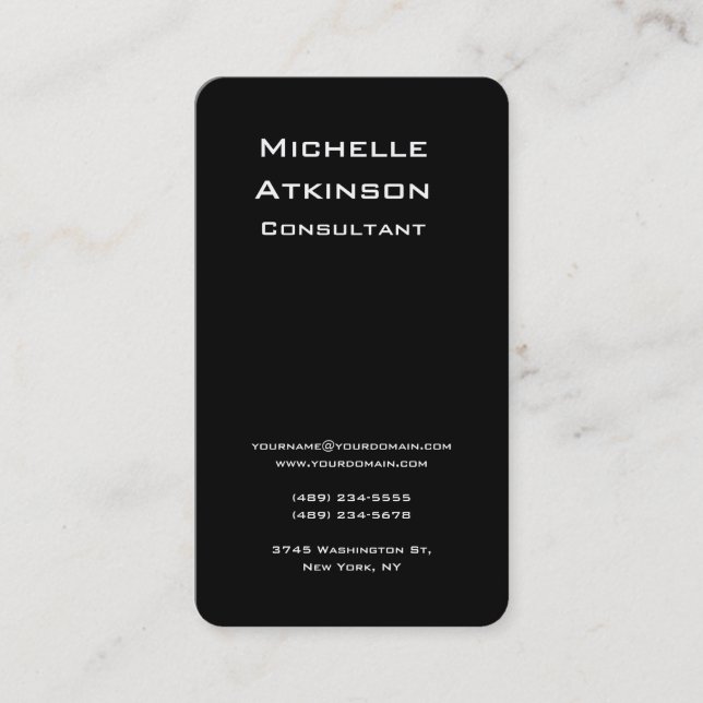 Modern Black Plain Unique Minimalist Business Card (Front)