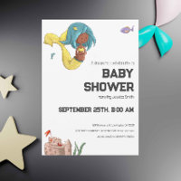 Modern Black Pregnant Mermaid Neutral Baby Shower