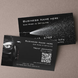 Modern Black Pressure Wash Car Detailing QR Business Card
