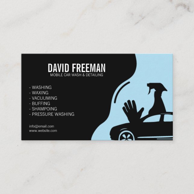 Modern Black Pressure Washing Mobile Car Wash Business Card (Front)