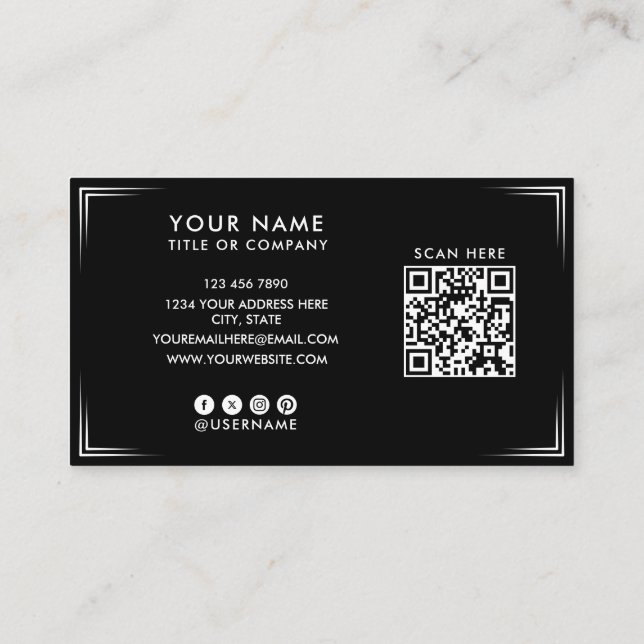 Modern Black Professional Business Card & QR Code  (Back)