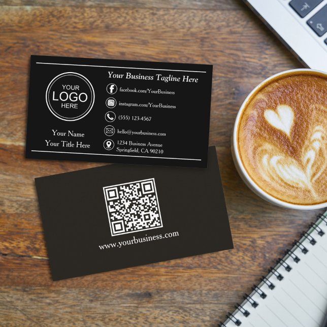 Modern Black Professional Custom QR Code Generic Business Card (Creator Uploaded)