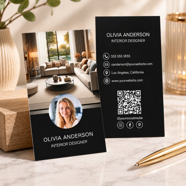 Modern Black Professional QR Code Business Card (Modern Black Professional QR Code Business Card)