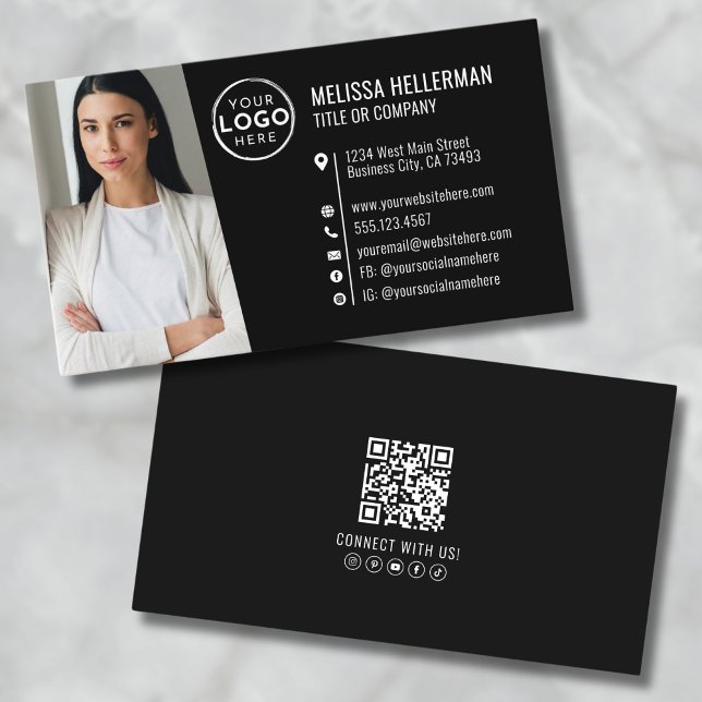 Modern Black Professional QR Code Photo Logo Business Card (Modern Black Professional QR Code Photo Logo Business Card )
