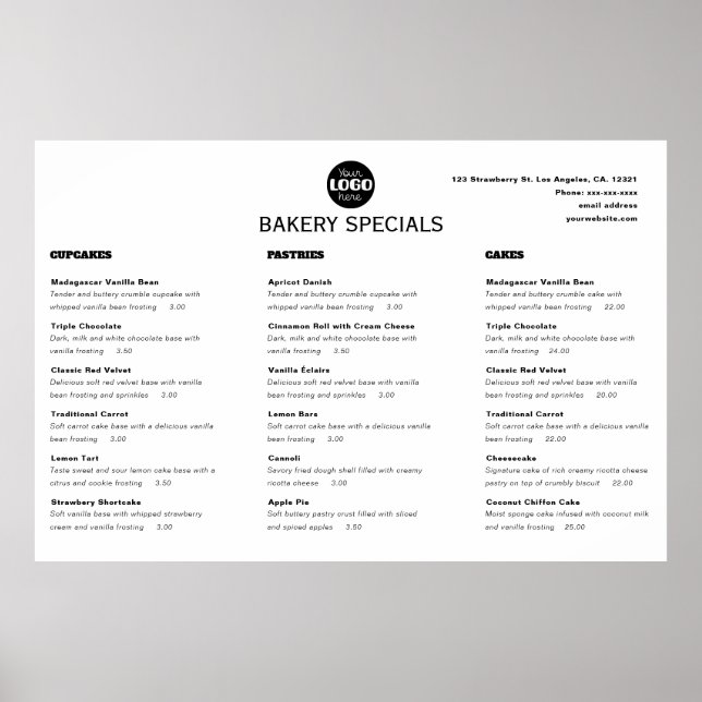 Modern Black Professional Restaurant Logo Menu Poster (Front)