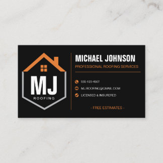 Modern Black Professional Roofing Contractor Business Card