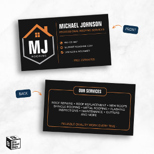 Modern Black Professional Roofing Contractor Business Card