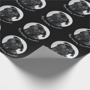 Modern Black Pug Your Dog Image Pet Circle Wrapping Paper