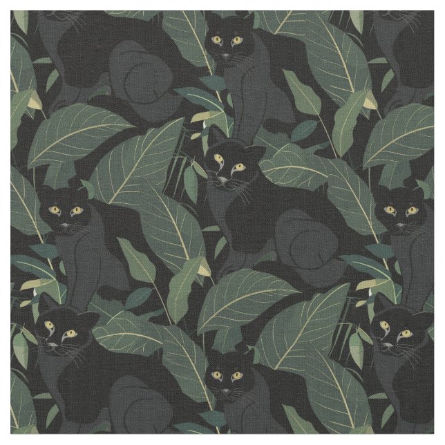 Modern black puma pattern fabric (Close Up)