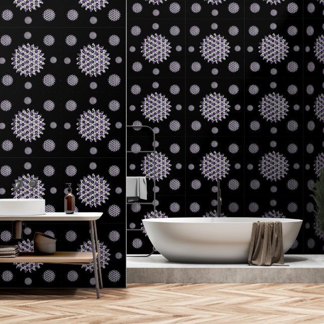Modern Black Purple Abstract Pattern Elegant Black Wallpaper (Bathroom)